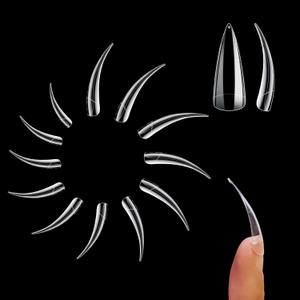 Hallowee 504 pcs Half Cover Curved Stiletto Long Eagle Claw Nail Tips, Clear Extra Super Deep Hawk Curve False Nail Extension for Acrylic,Raptor Sharp Fake Nails Cosplay Claws 12 Sizes in Bag