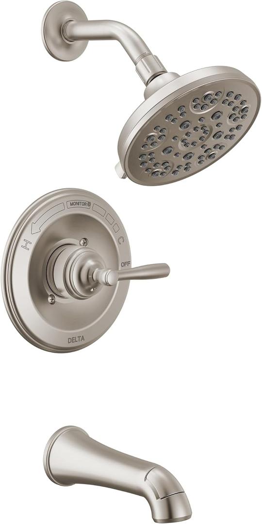 Delta Roe 14 Series 5-Setting Bathtub and Shower Faucet Set, Brushed Nickel Shower Head and Handle Set, Valve Trim Kit, Stainless T144985-SS (Valve Not Included)