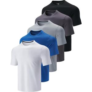 5 Pack Mens Active Quick Dry Crew Neck T Shirts | Athletic Running Gym Workout Short Sleeve Tee Tops Bulk (Medium, White/Navy/Gray/Charcoal/Black)