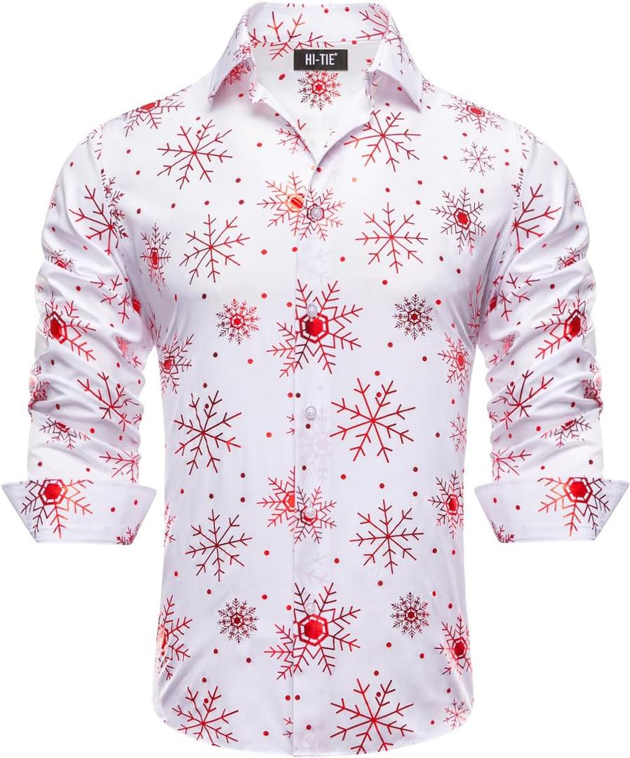 Hi-Tie Mens Christmas Dress Shirts Long Sleeve Casual Ugly Santa Claus Button Down Xmas Shirts for Men Party Holiday (Small)
