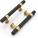 Haliwu 20 Pack Black Cabinet Pulls Black&Gold Cabinet Handles, Barrel Gold Dresser Drawer Pulls for Kitchen Hardware,3 inch (Hole Center Spacing76mm (3 inch))