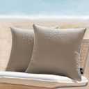 Phantoscope Pack of 2 Outdoor Waterproof Solid Throw Decorative Pillow Cover Decorative Square Outdoor Pillows Cushion Case Patio Pillows for Couch Tent Sunbrella, Light Coffee 18x18 inches 45x45 cm