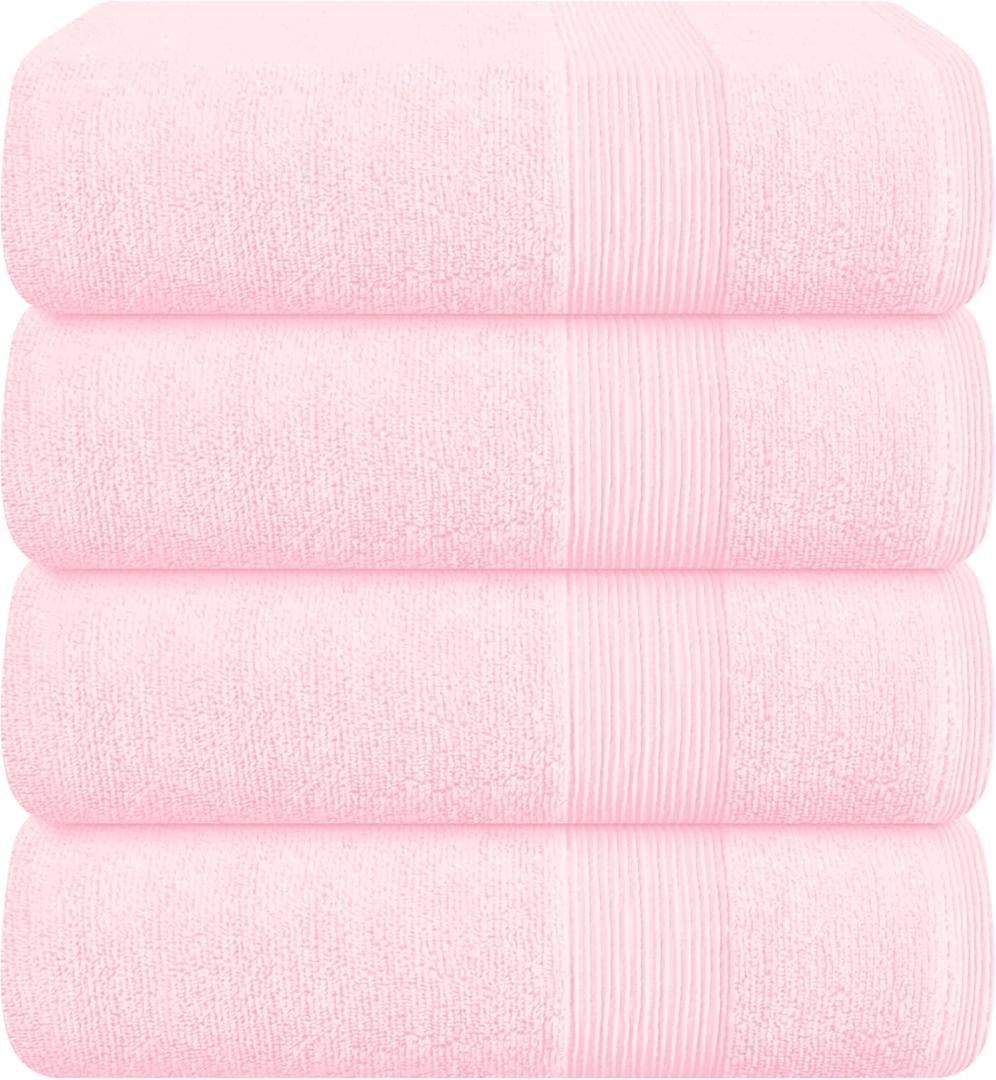 Belizzi Home 4 Pack Bath Towel Set 27x54, 100% Ring Spun Cotton, Ultra Soft Highly Absorbent Machine Washable Hotel Spa Quality Bath Towels for Bathroom, 4 Bath Towels Pink
