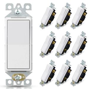 ELEGRP Matte White 3 Way Decorative Light Switch, 15Amp, 120-277 Volt, AC Decorator Rocker Paddle Wall Switch Replacement, Self-Grounding, Residential and Commercial Grade, UL Listed (10 Pack) (Without Wall Plate)