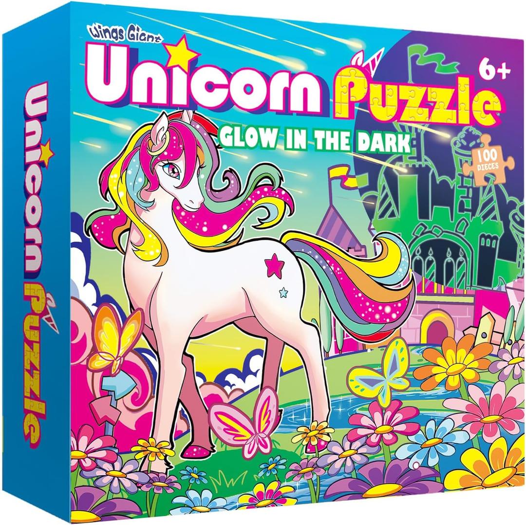 Glow in The Dark 100 Piece Unicorn Puzzle with Paint for Kids, Jigsaw Puzzle Toys for Girls&Boys, Unicorn Birthday Gift for Girls Toodler Age 5 6 7 8