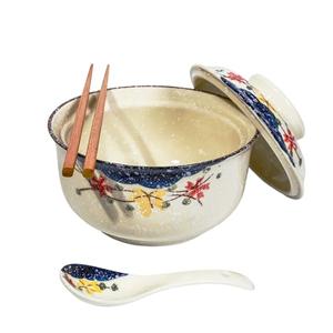 Ceraozmus Ceramic Ramen Bowl Set, 800ml, with Lid, Spoon and Chopsticks, Japanese Vintage Large Soup Bowls Instant Noodle Bowl Asian Tableware (Color*1)