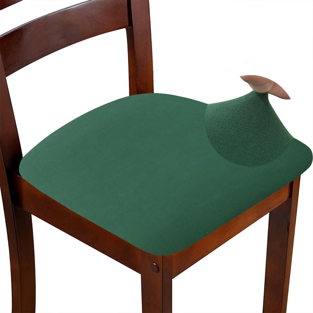 Chair Seat Covers Set of 6 Stretch Green Chair Covers for Dining Room Square Removable Washable Chair Protector Seat Cushion Slipcovers for Kitchen Office