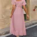 BTFBM Womens Spring Dresses 2026 Casual Short Sleeve V Neck Drawstring Wedding Guest Maxi Dresses Boho Beach Long Dress (S)