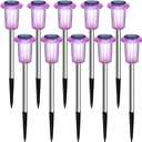 DenicMic Solar Lights Outdoor 10 Pack Waterproof Purple LED Stainless Steel Stake Outside Lights for Yard Pathway Garden Driveway Walkway Landscape Path Lighting Halloween Decorations Outdoor
