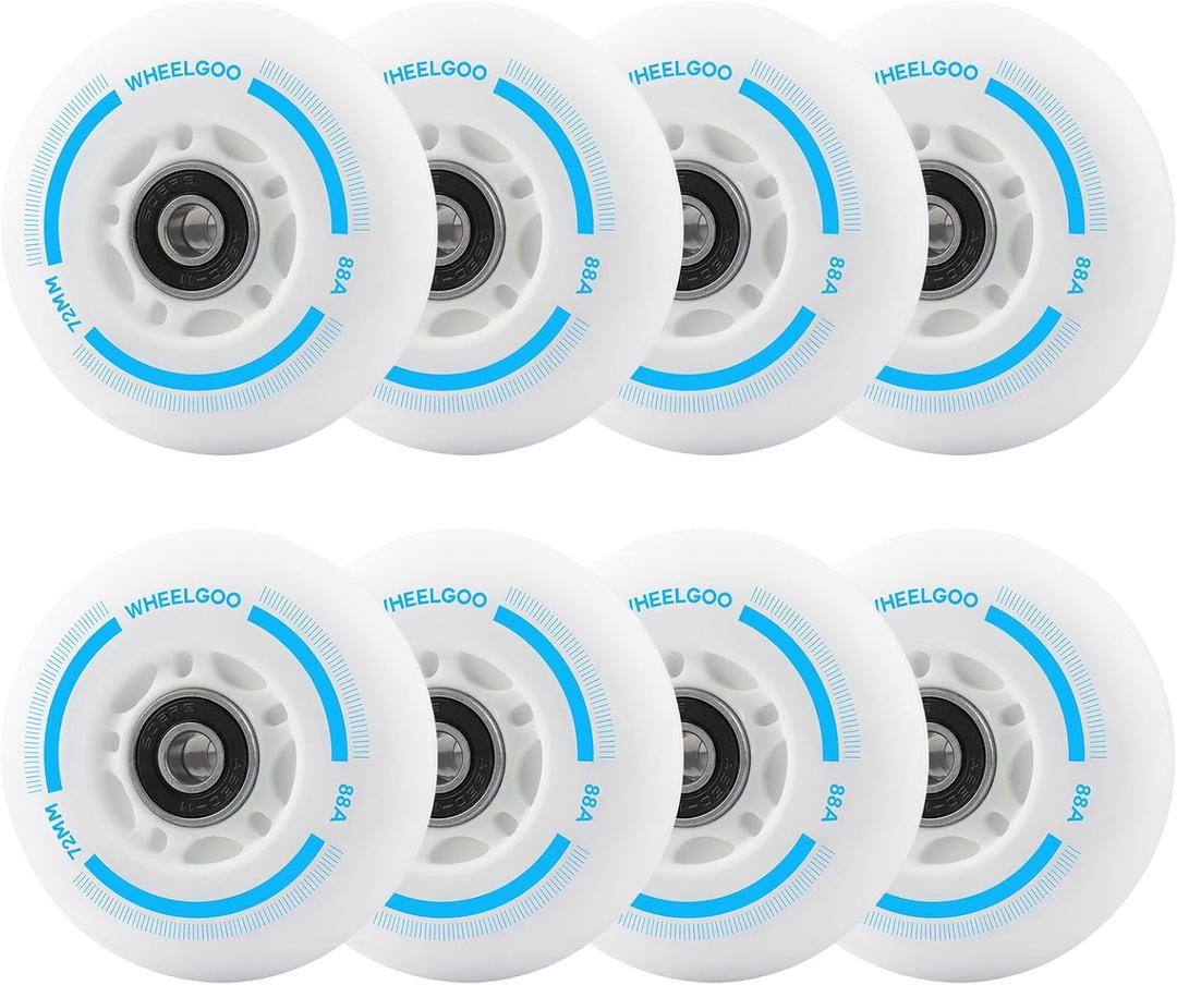 8-Pack LED Light Up Inline Skate Wheels for Kids & Teens, No Battery, PU Wheels with 608RS Bearings, Evening & Night Skating (Blue, 72mm)