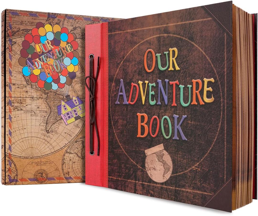 Big Size 12x12 Inch 60 Pages Scrapbook Photo Album,Our Adventure Book 3D Retro Embossed Letter Hard Cover Movie Up Travel Journal Memory Book For Couples,For Best Friend Gift