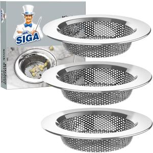 MR.SIGA Kitchen Sink Strainer, Stainless Steel Sink Drain Strainer, Dishwasher Safe, Outer Diameter 4.4 inch/11.2cm, Inner Diameter 3 inch/7.6cm, Pack of 3 (Silver)