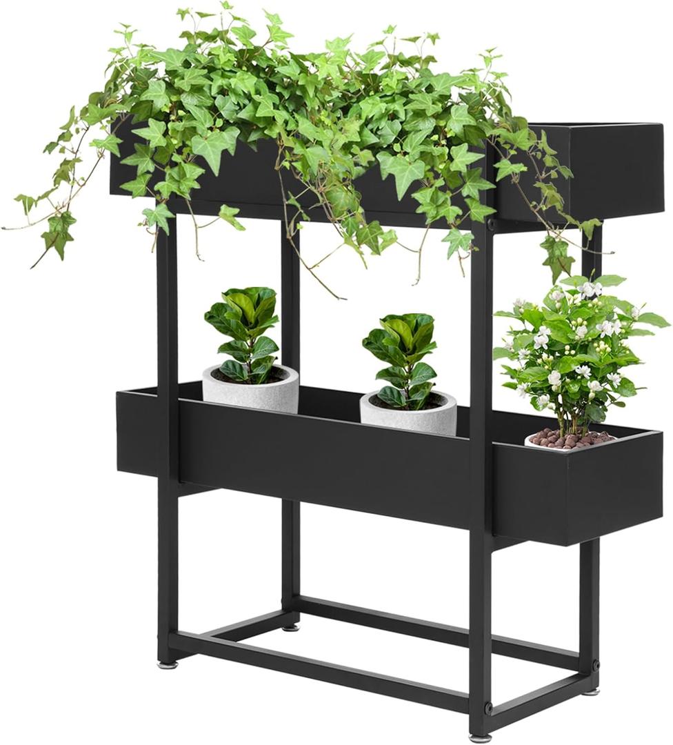 2 Tier Plant Stand,Indoor Outdoor Planter Stand,Carbon Steel Plant Shelf for Lawn, Patio, Balcony and Living Room,Black