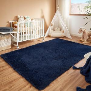 Floralux Area Rugs for Bedroom Living Room, 4x6 Rug, Dark Blue, Fluffy Fuzzy Carpet, Shag Plush Carpets for Nursery Kids Room, Home Dorm Decor Aesthetic