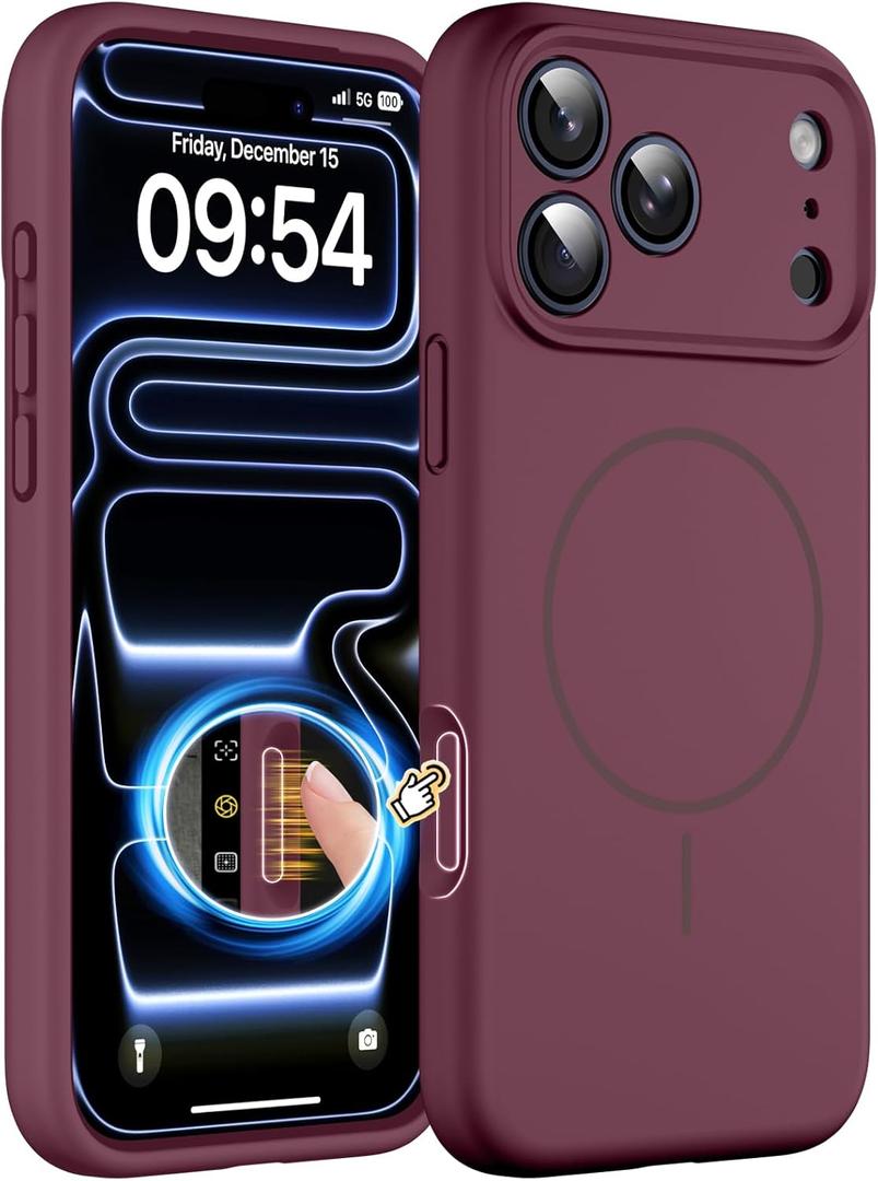 Magnetic for iPhone 17 Pro Max Case, Compatible with MagSafe, Integrated Silicone Camera Control Cover Protection, 3.0mm Thicken Silicone Phone Cover for 17 ProMax 6.9", Wine Red