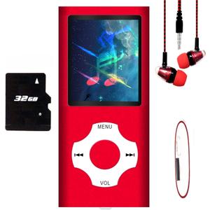 MP3 Player, Hotechs MP3 Music Player with 32GB Memory SD Card Slim Classic Digital LCD 1.82'' Screen MINI USB Port with FM Radio, Voice Record (Red)