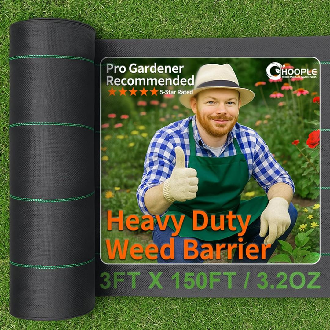 HOOPLE 3ftx150ft Heavy Duty Weed Barrier Fabric, Woven Polypropylene Landscape Fabric for Weed Control | Durable Weed Block Ground Cover, Garden & Driveway Fabric | Commercial Grade Landscaping Fabric