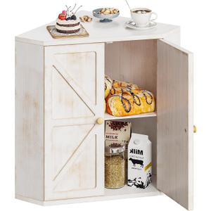 Trironsun Corner Bread Box for Kitchen Counter Double Layer Bamboo Bread Storage Container Large Capacity Bread Storage Bin Farmhouse Breadbox Organizer (Antique White)