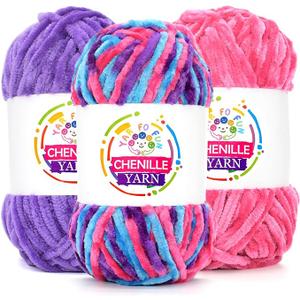 3 Pack Velvet Chenille Yarn for Crocheting