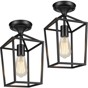 BesLowe 2-Pack Farmhouse Semi Flush Mount Ceiling Light Fixtures for Hallway, Industrial Close to Ceiling Lighting for Entryway Kitchen Foyer Laundry, Black