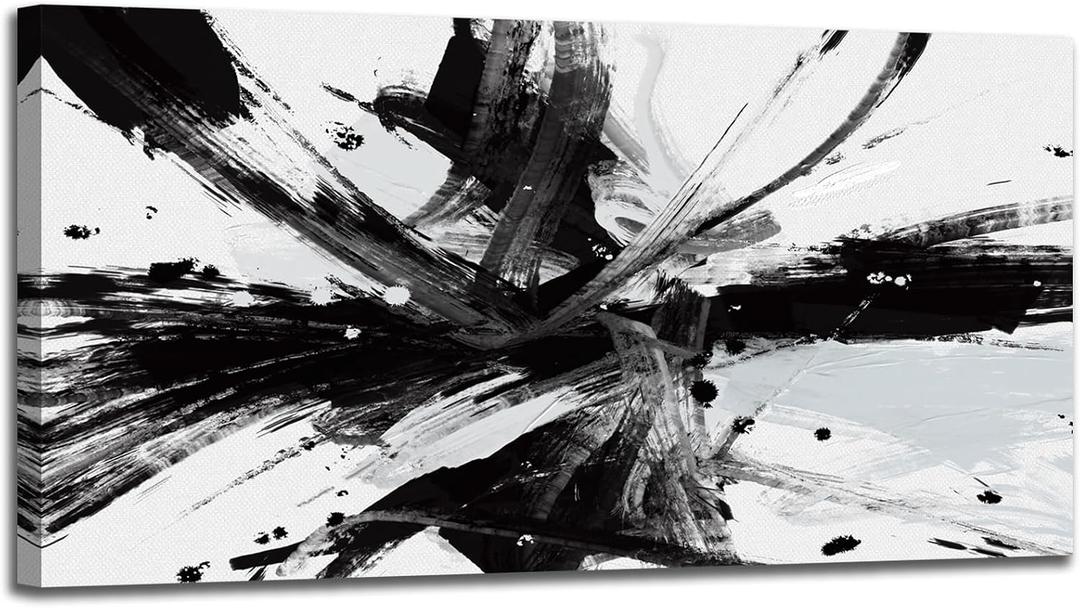 RUIFENGL Black and White Abstract Canvas Prints Wall Art for Office Wall Decor Black & White Graffiti Modern Paintings Artwork Pictures for Living Room Home Decoration Ready to Hang 30"x 60" 