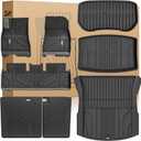 3W Tesla Model 3 Floor Mats 2026 2025 2024 with Mental Pedal, Full Set with Seatback Protector, Highland All Weather Custom Fit Rear Trunk Mat Accessories Black