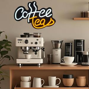 Coffee and Tea Sign Neon Light Signs,Dimmable USB Powered For CoffeeBar Decor,Station,Wall Decor For Kitchen Home (White&Yellow)
