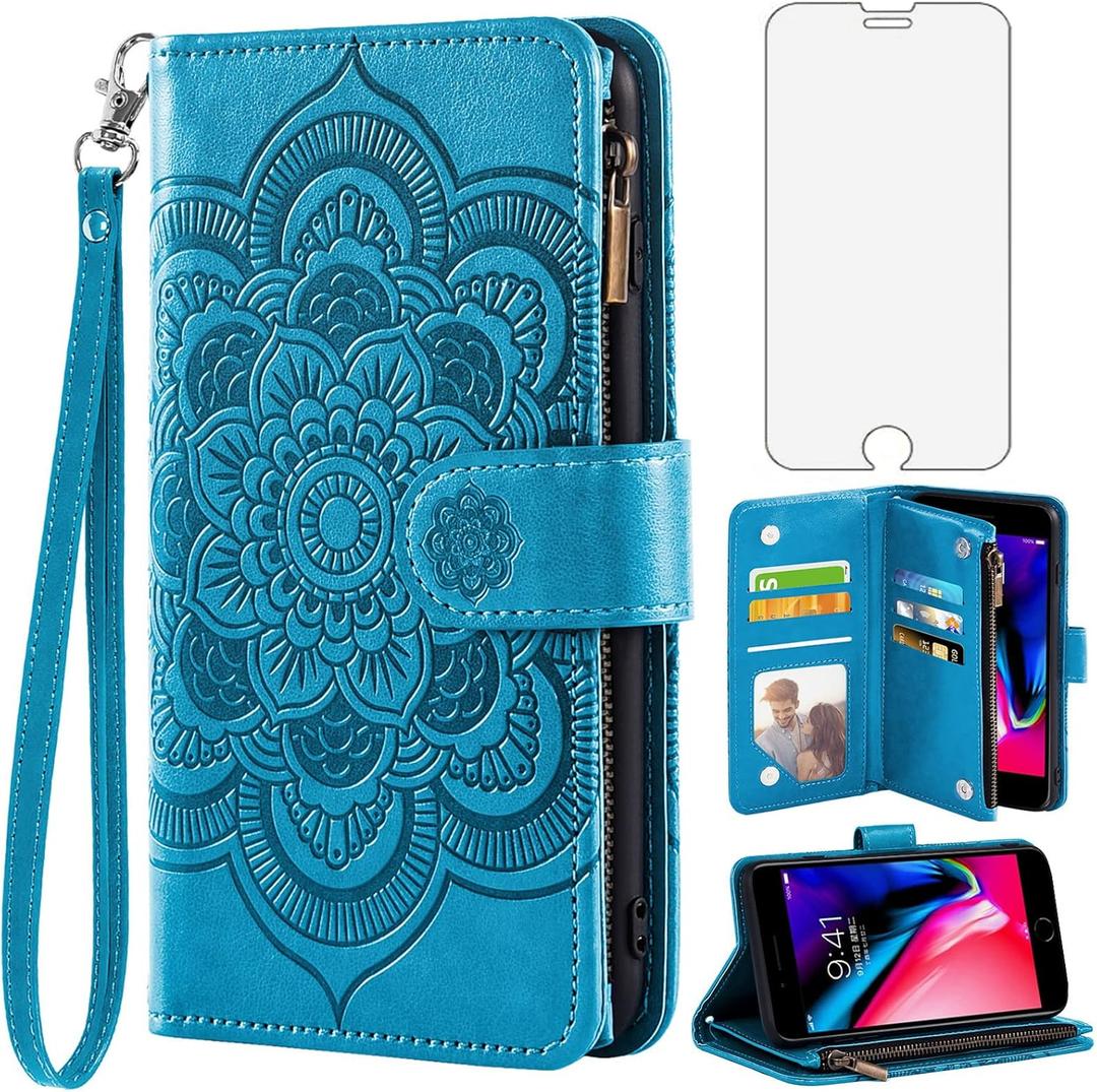 Asuwish Compatible with iPhone 7plus 8plus 7/8 Plus Wallet Case and Tempered Glass Screen Protector Leather Flip Card Holder Cell Phone Cover for i Phone7s 7s + 7+ 8s 8+ Phones8 7p 8p Women Men Blue Asuwish Compatible with iPhone 7plus 8plus 7/8 Plus Wallet Case and Tempered Glass Screen Protector Leather Flip Card Holder Cell Phone Cover for i Phone7s 7s + 7+ 8s 8+ Phones8 7p 8p Women Men Blue