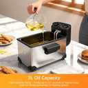 CATTLEMAN Immersion Deep Fryer with Basket, 1600W, 3L Small Deep Fryer with Timer Control, Fryer Pot for Home Use, Temperature Control, Lid with Viewing Window, Stainless Steel Electric Fryer