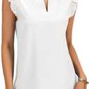 Rooscier Women's Notch Deep V Neck Ruffle Cap Sleeve Dressy Casual Blouses Tops Shirt (White, M)