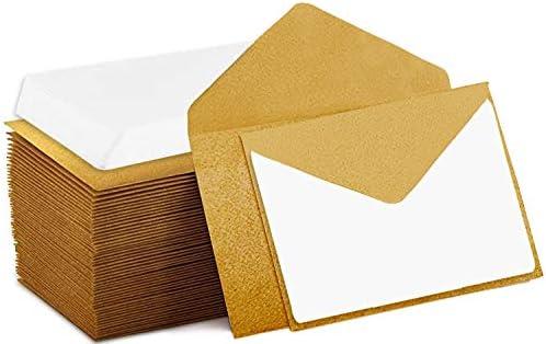 140 Mini Envelopes With White Blank Note Cards, Mini Envelopes 4"x 2.7" For Business Cards, Gift Cards (Gold)