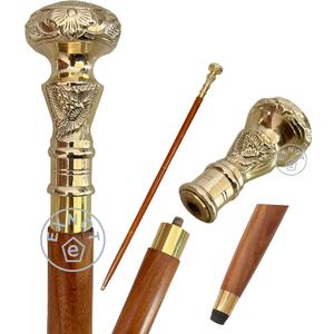 Vintage Brass Handle Victorian Telescope Fold able Wooden Walking Stick Walking Cane Ideal Gift
