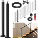Muzata 5-10FT Modular Black Cable Railing Kit 36 Inch 2 Stair Post Kit Complete Set Cable Railing System for Stairs Length Adjustable Easy DIY with Paper User Guide (No Handrail) RWS1 BA4S