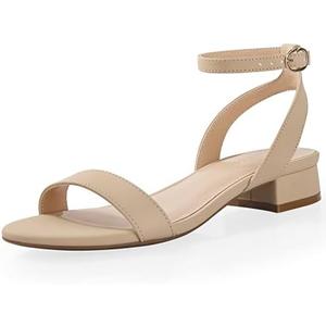 Ankis Black Nude White Red Women Sandals Comfortable Walking Strappy Open Toe Sandals for Women Dressy Summer 1 Inch Low block Heel Flat Adjustable Ankle Strap Wide Shoes 2025 8