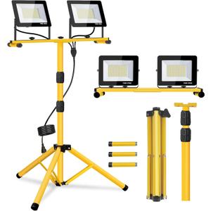 Work Lights with Stand, 14000 Lumen 2 Adjustable Heads LED Work Light
Adjustable and Foldable Tripod Stand, Waterproof Lamp with Individual Switch with 6500 Kelvin Color Temperature (2-Heads)