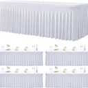 4 Pack Spandex White Tablecloths for 8 Foot Rectangle Tables, Wrinkle Free Fitted Table Cloth 8ft Stretchy Tablecover Desk Skirt for Parties Weddings Birthday Banquet Baby Shower