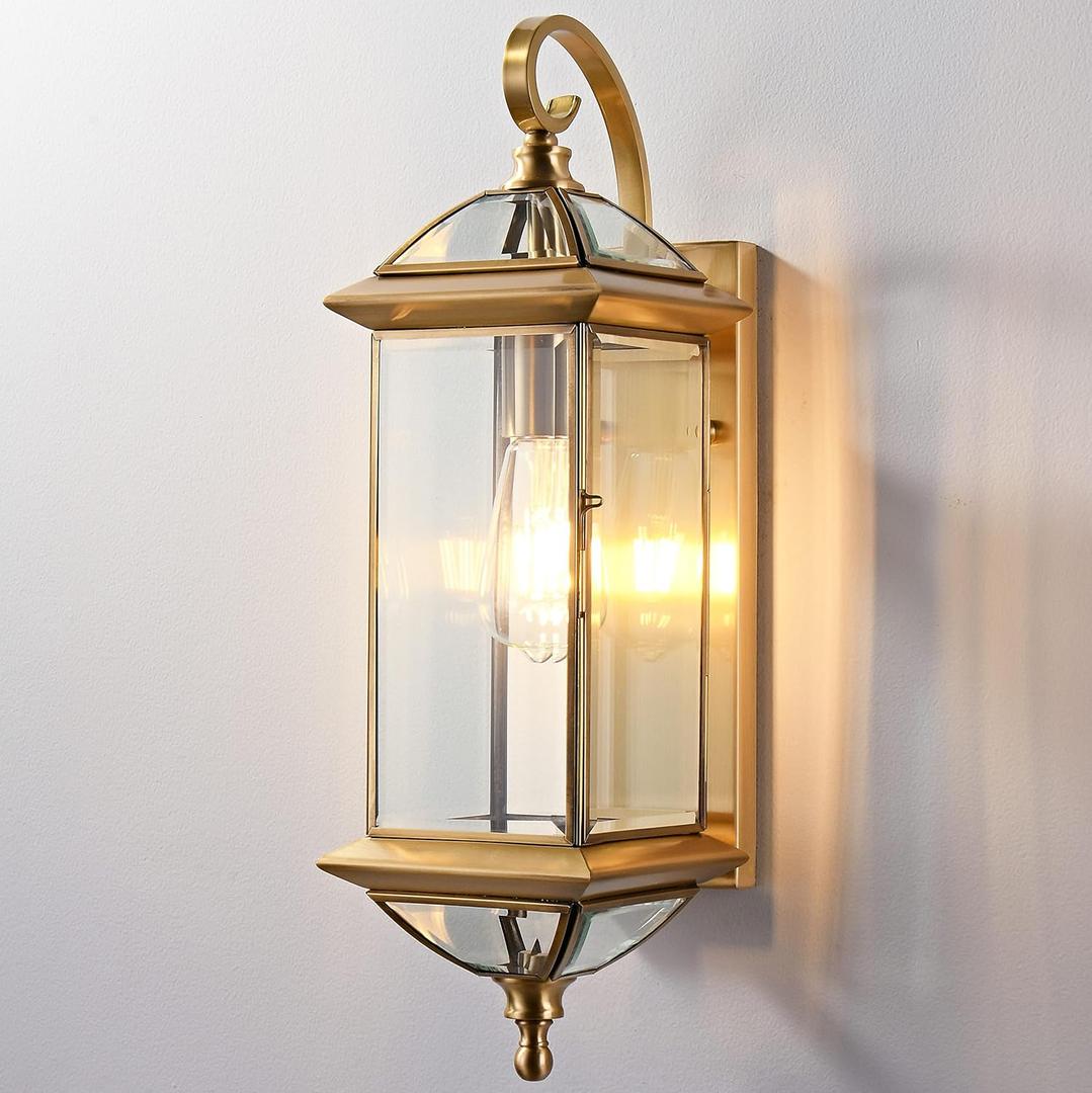 20'' H Brass Porch Light Copper Outdoor Light Fixture Oil Rubbed Finish Exterior Light Fixtures Large Outdoor Wall Lantern for Patio,Garage,Front Porch 1 Pack (Brass 20''H)