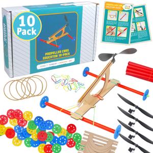 10-Pack Rubber Band Propeller Car Kit  DIY Bulk STEM Project for Kids with Complete Materials and Instructions