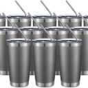 COMOOO 20oz Tumbler Bulk Double Wall Vacuum Insulated Travel Mug, Stainless Steel Tumbler with Lid and Straw Durable Powder Coated Insulated Coffee Cup for Cold & Hot Drinks (cold grey, 12 pack）