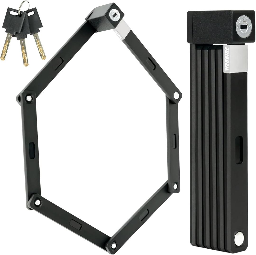 Folding Bike Lock - Award Winning Patented Lightweight High Security Bicycle Lock - Heavy Duty Anti Theft Smart Secure Guard with Key and Case for Bikes or Scooter (Black)