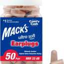 Mack's Ultra Soft Foam Earplugs, 50 Pair - 33dB Highest NRR, Comfortable Ear Plugs for Sleeping, Snoring, Travel, Concerts, Studying, Loud Noise, Work | Made in USA