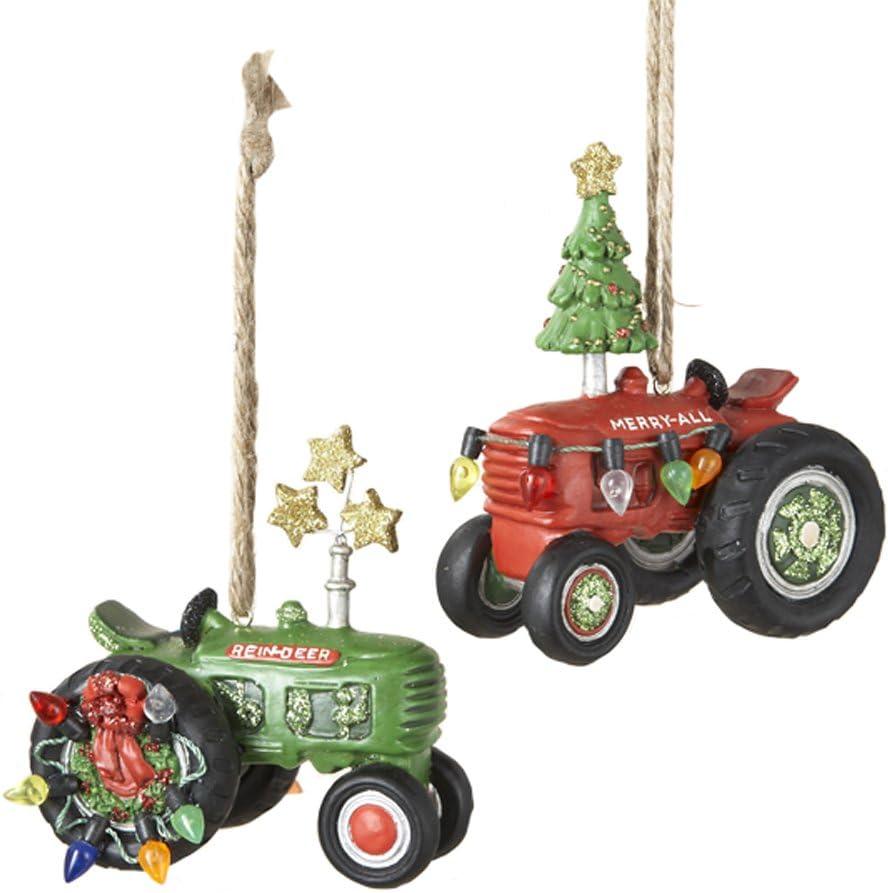 Kurt Adler 3-1/4-Inch Resin Tractor Ornament, Set of 2