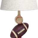 Simple Designs LT1082-SPT SportsLite 22" Tall Popular Sports Combo Basketball, Baseball, Football Polyresin Table Desk Lamp w Light Beige Fabric Shade for Kids' Room, Nursery,Bedroom,Gameroom,Mancave
