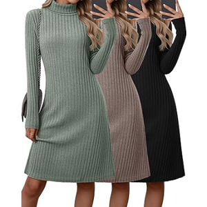 3 Pack Women's Turtleneck Sweater Dress Long Sleeve Casual Fall Winter Ribbed Knit A Line Tunic Dresses
