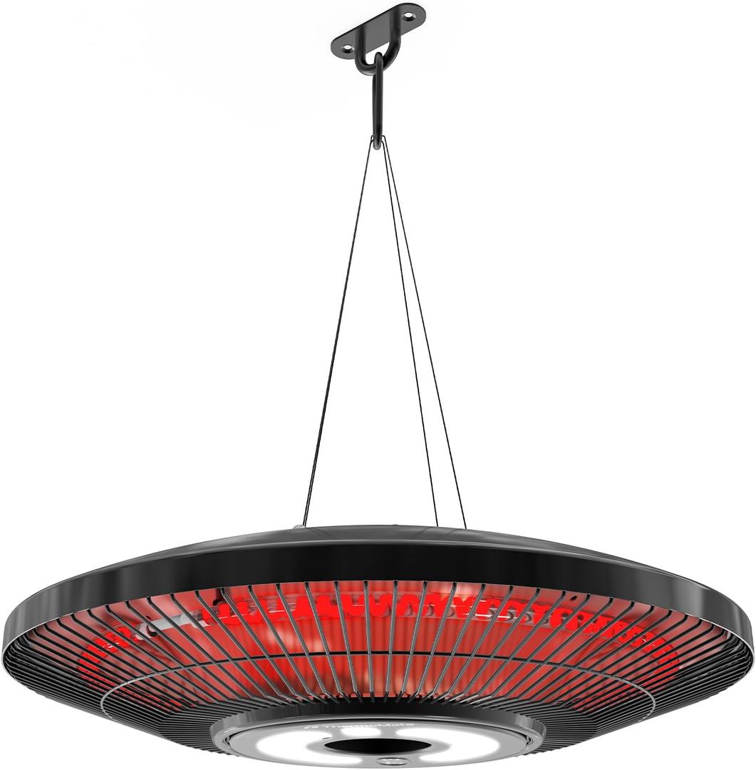 Electric Patio Heater Outdoor, ThermoMate 1500W Infrared Hanging Heater Ceiling Mounted with Chain, IP65 Waterproof Outdoor Heater for Porch, Gazebo, Balcony, Black