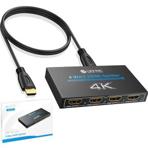 eSynic Professional HDMI Splitter 1 in 4 Out 4K@30HZ 4 Way HDMI Adapter 4k HDCP 1.4 Hdcp Bypass Splitter Plug&Play for Fire Stick PS4 Blu-ray Player etc[No Extend Mode][No Switcher][No CEC]