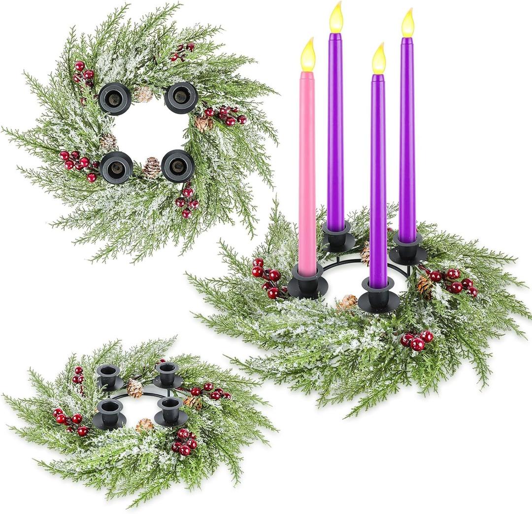 5 Pieces Christmas Wreath Advent Candle Holder Candle Centerpiece Decoration Christmas Advent Wreath with Candles Advent Candle Holder Wreath for Home School Advent Fireplace Church Decor (Classics)