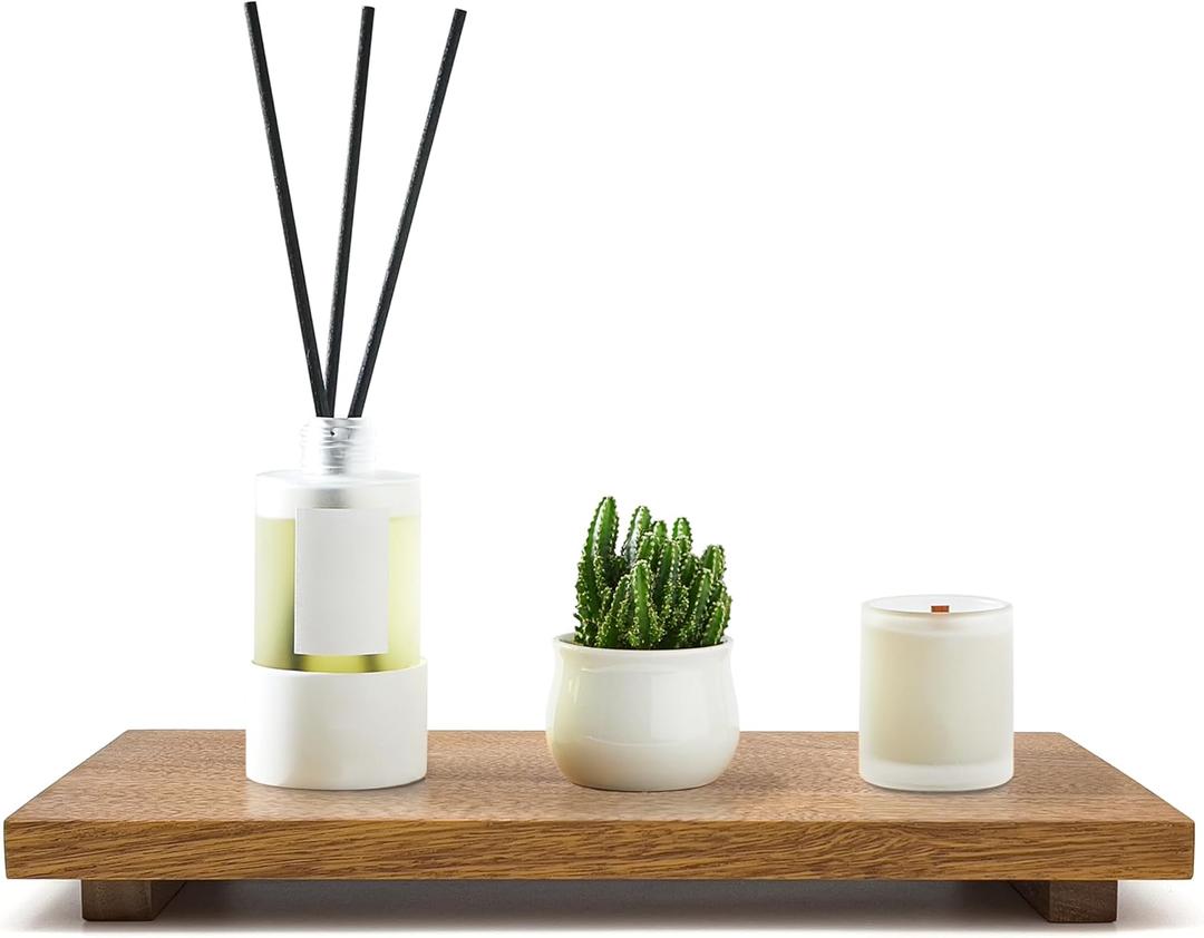 Large 16" Acacia Wood Riser Pedestal Stand  Farmhouse Wood Display Riser for Kitchen and Bathroom Dcor - Counter Display, Plant Stand, Jewelry Holder, Vanity Tray, Candle Stand (L:16"x8"x1.57")