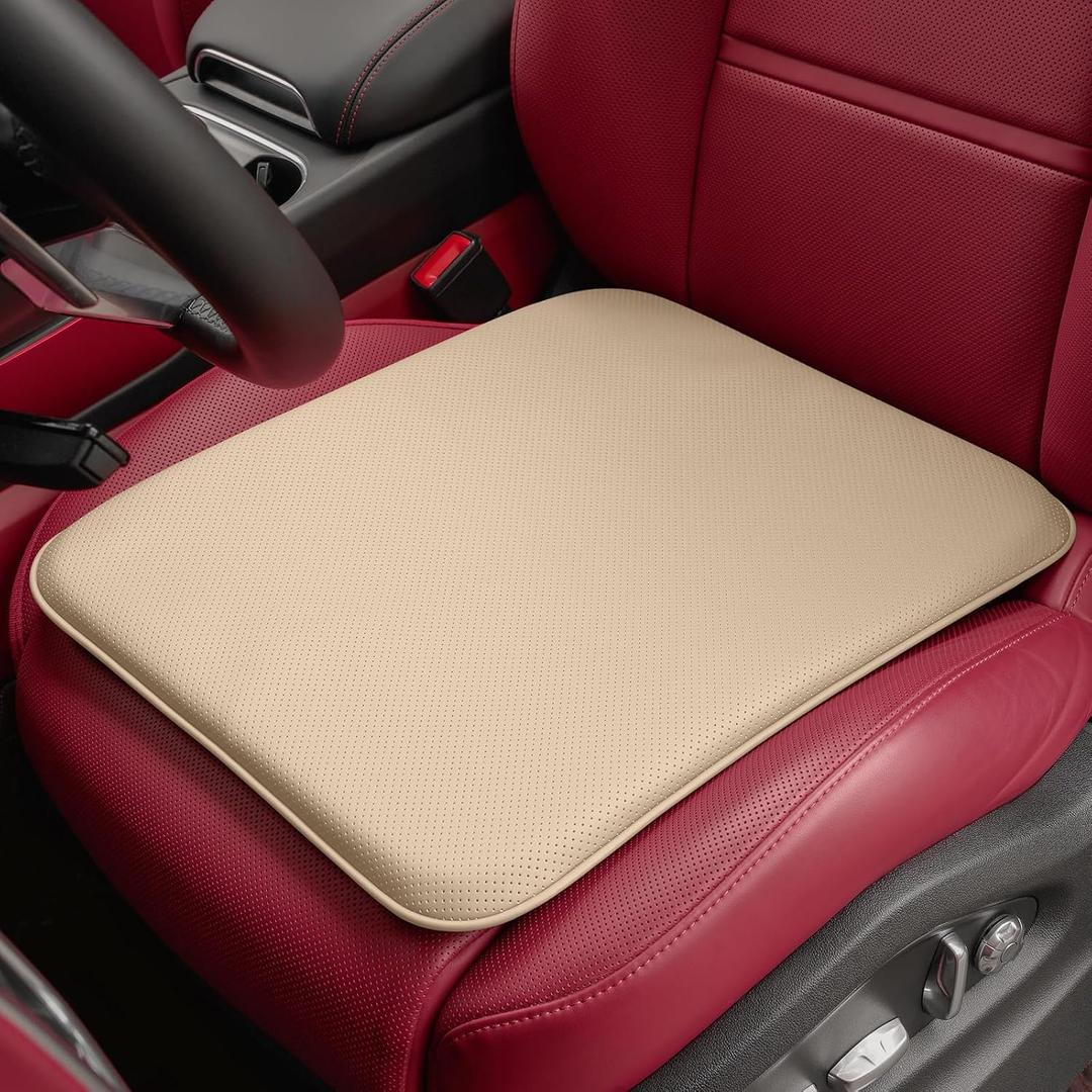 Car Seat Cushion – Breathable Nappa-Style Microfiber Leather & Premium Memory Foam, Non-Slip Seat Pad for Car/SUV/Truck/Office Chair,Lower Back & Hip Support (Beige)