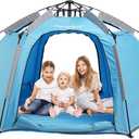 Portable Hexagon Kids Play Tent with LED Strip Lights Indoor Children Play House Easy Set-up Space Tent Dream Tent for Night.4-5 Person Birthday Gifts, Large